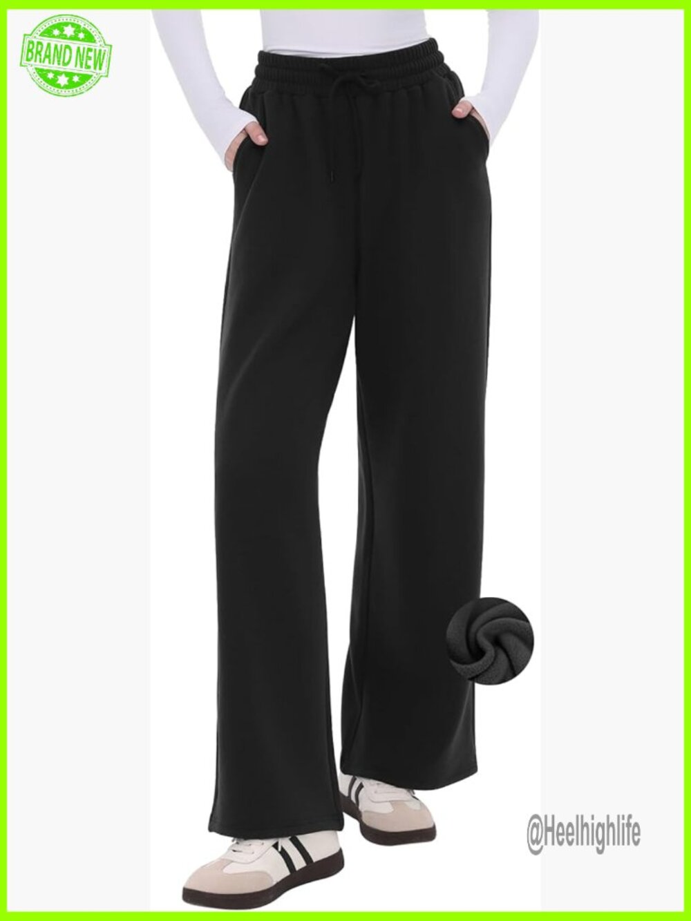 Fleece Lined Wide Leg Sweatpants with Pockets High Waisted Warm Lounge Pants